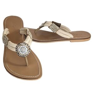 Skemo Crystal and Bead Embellished Flip Flops Size 9